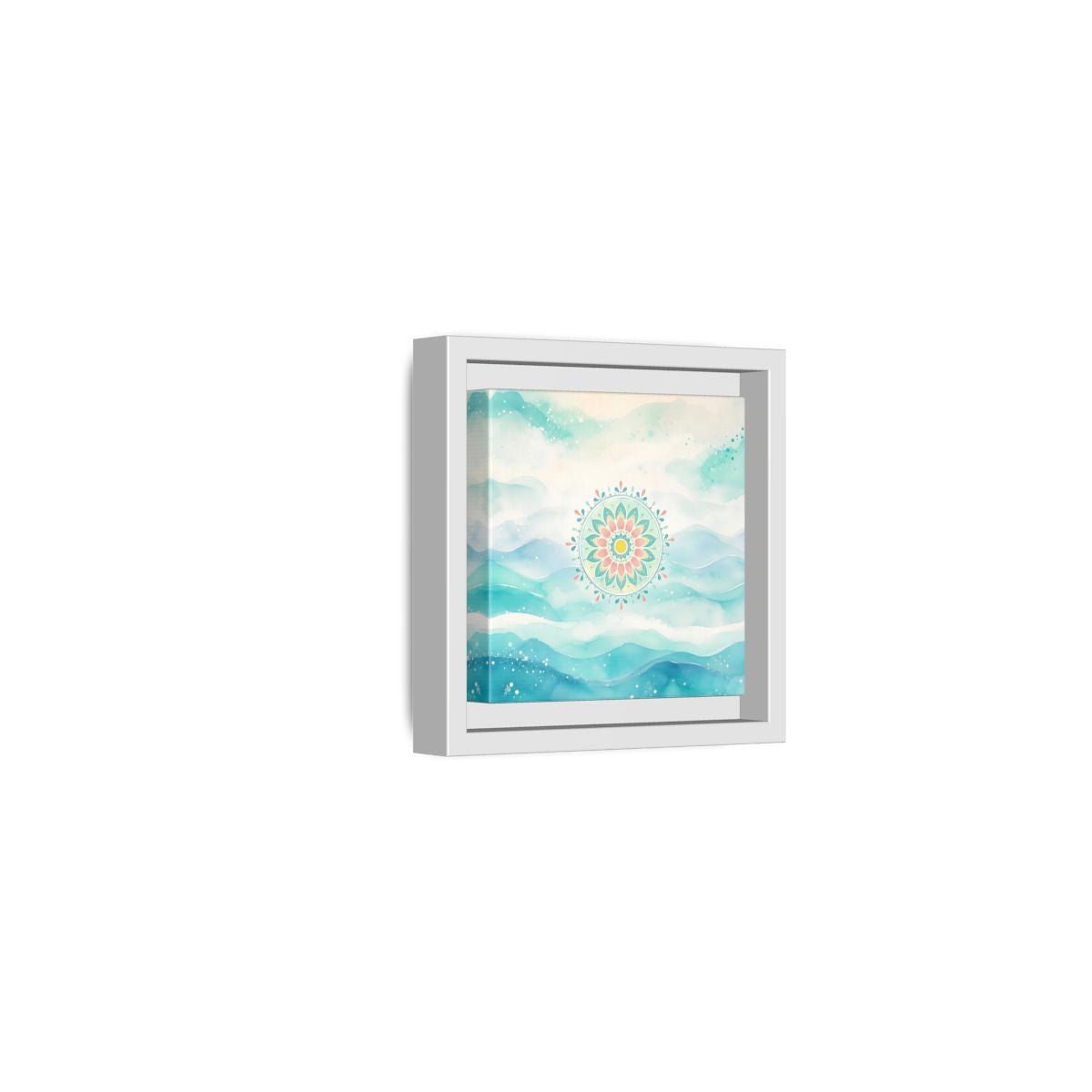 Abstract Mandala Teal Framed Canvas Print Wall Art – watercolor Living Room, Above Couch - YesArtYes
