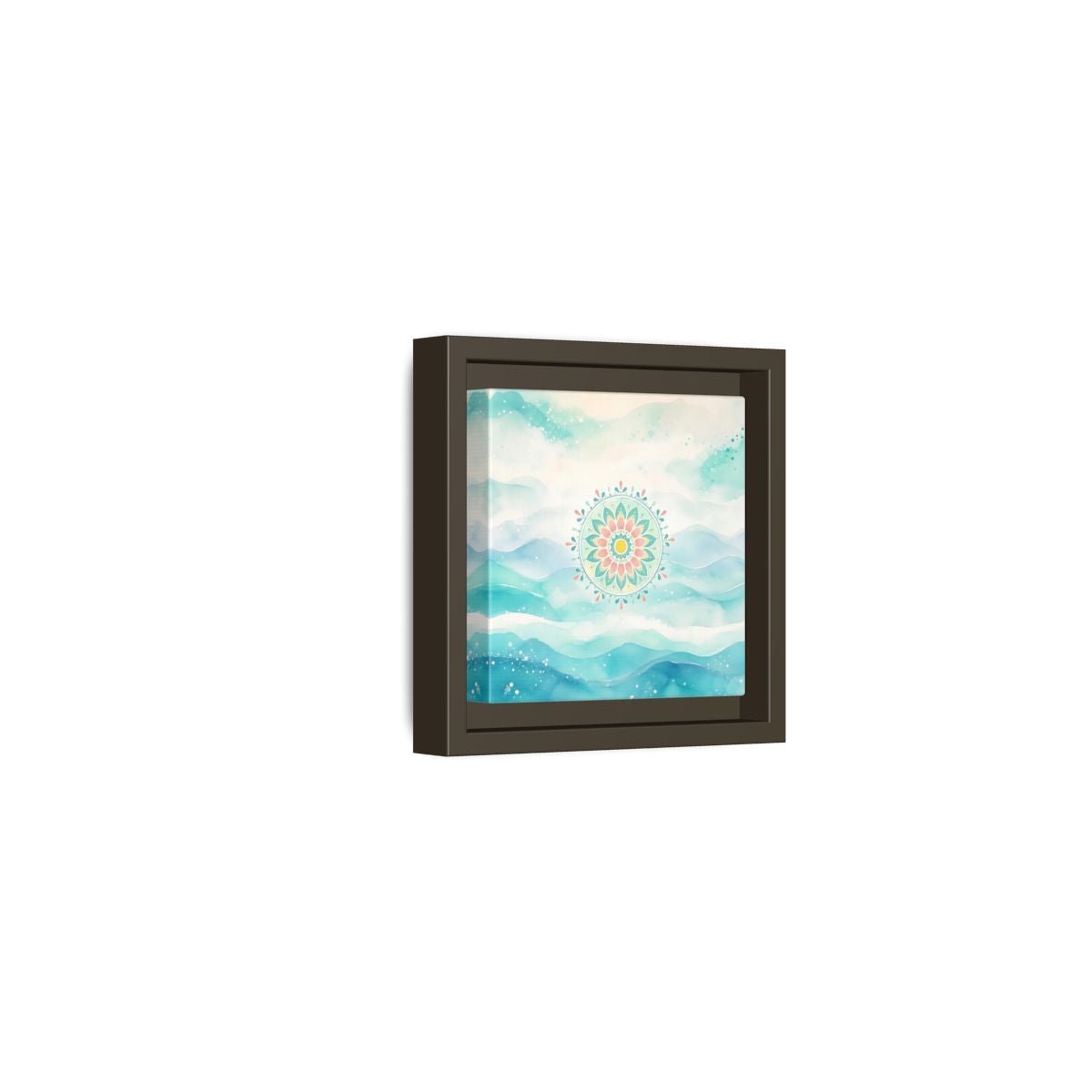 Abstract Mandala Teal Framed Canvas Print Wall Art – watercolor Living Room, Above Couch - YesArtYes