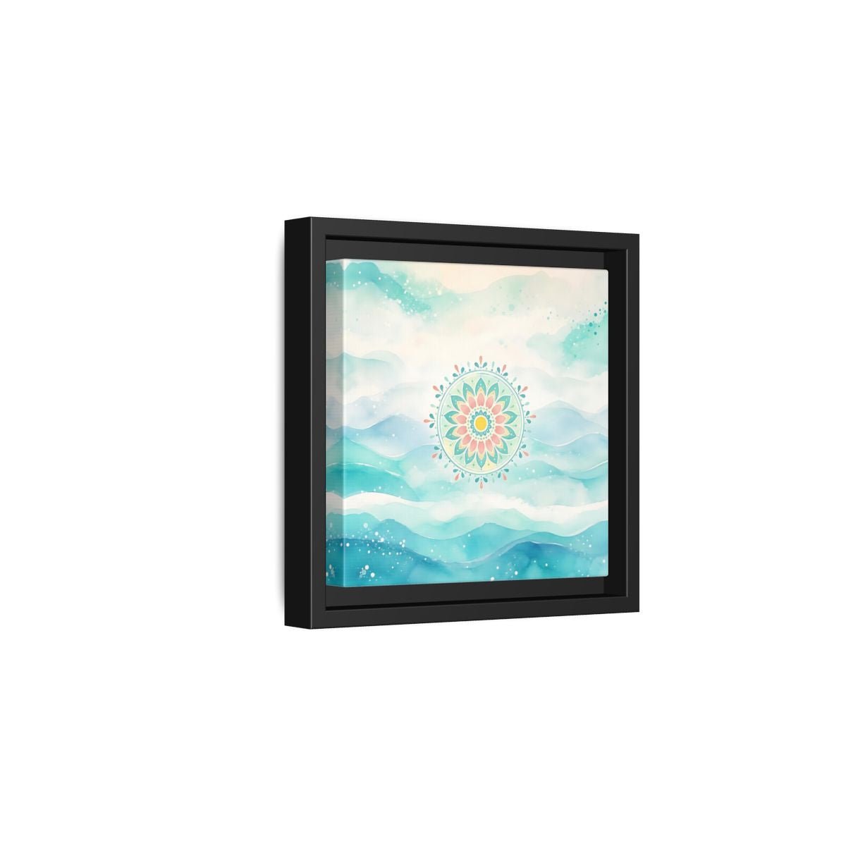 Abstract Mandala Teal Framed Canvas Print Wall Art – watercolor Living Room, Above Couch - YesArtYes