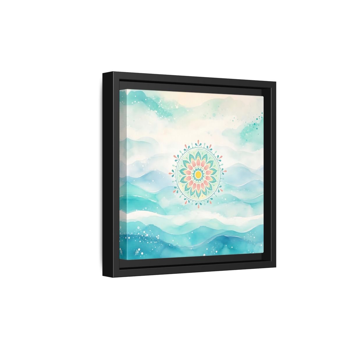 Abstract Mandala Teal Framed Canvas Print Wall Art – watercolor Living Room, Above Couch - YesArtYes