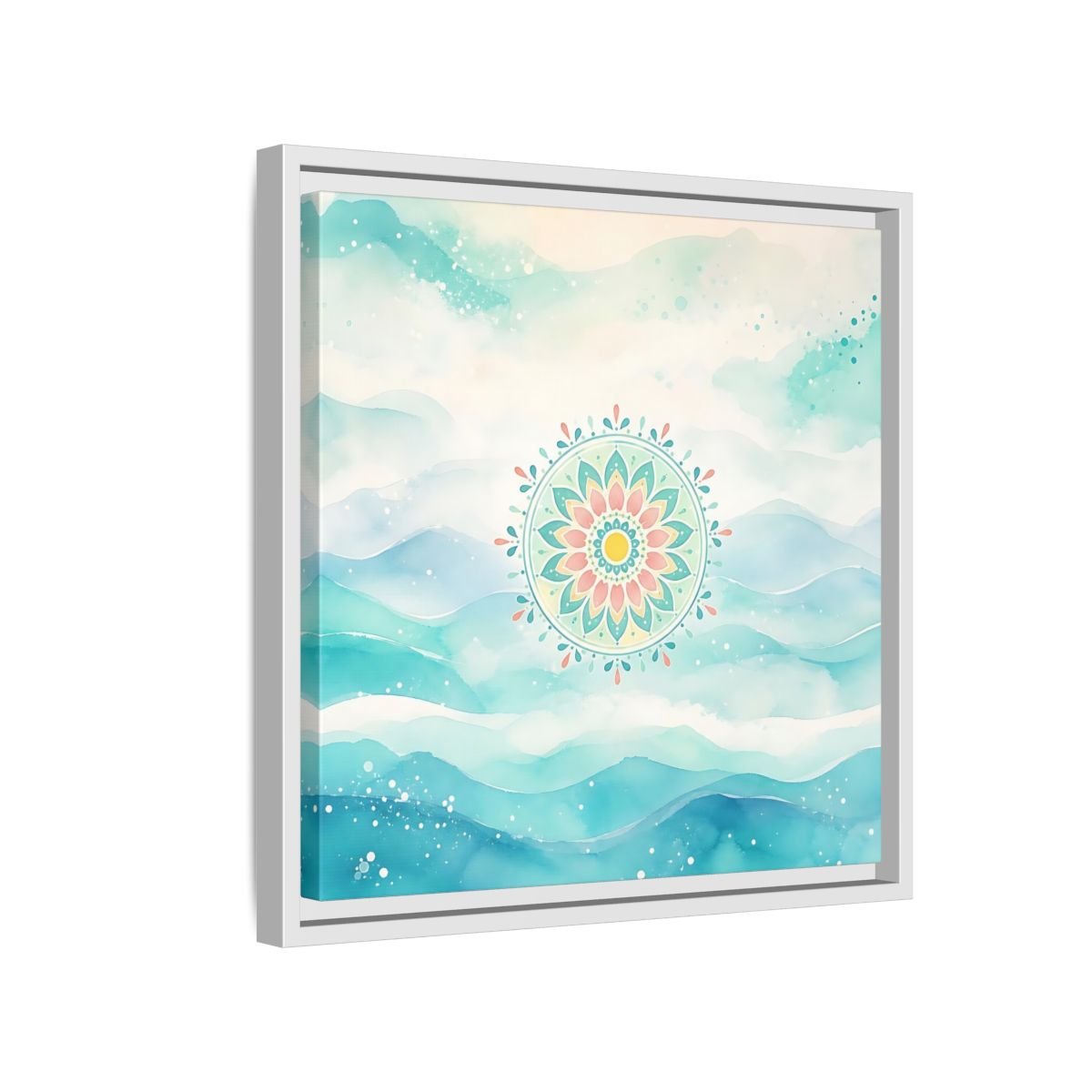 Abstract Mandala Teal Framed Canvas Print Wall Art – watercolor Living Room, Above Couch - YesArtYes