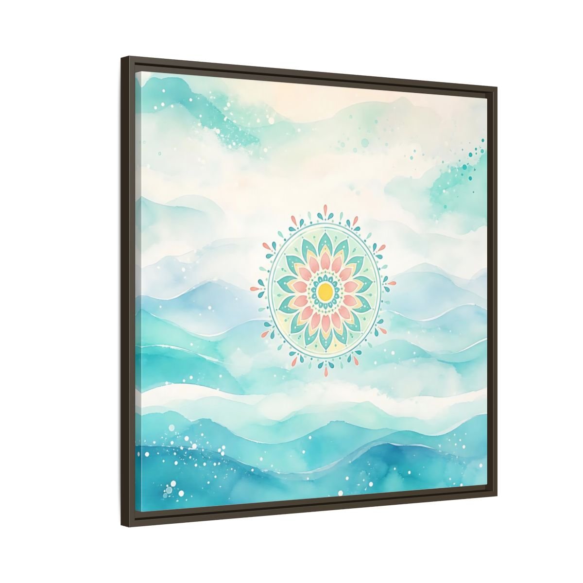 Abstract Mandala Teal Framed Canvas Print Wall Art – watercolor Living Room, Above Couch - YesArtYes