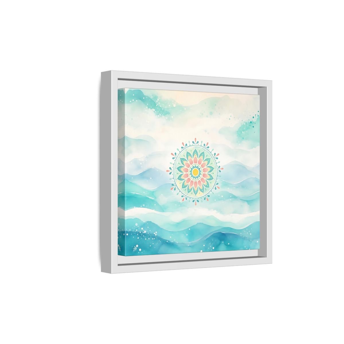 Abstract Mandala Teal Framed Canvas Print Wall Art – watercolor Living Room, Above Couch - YesArtYes