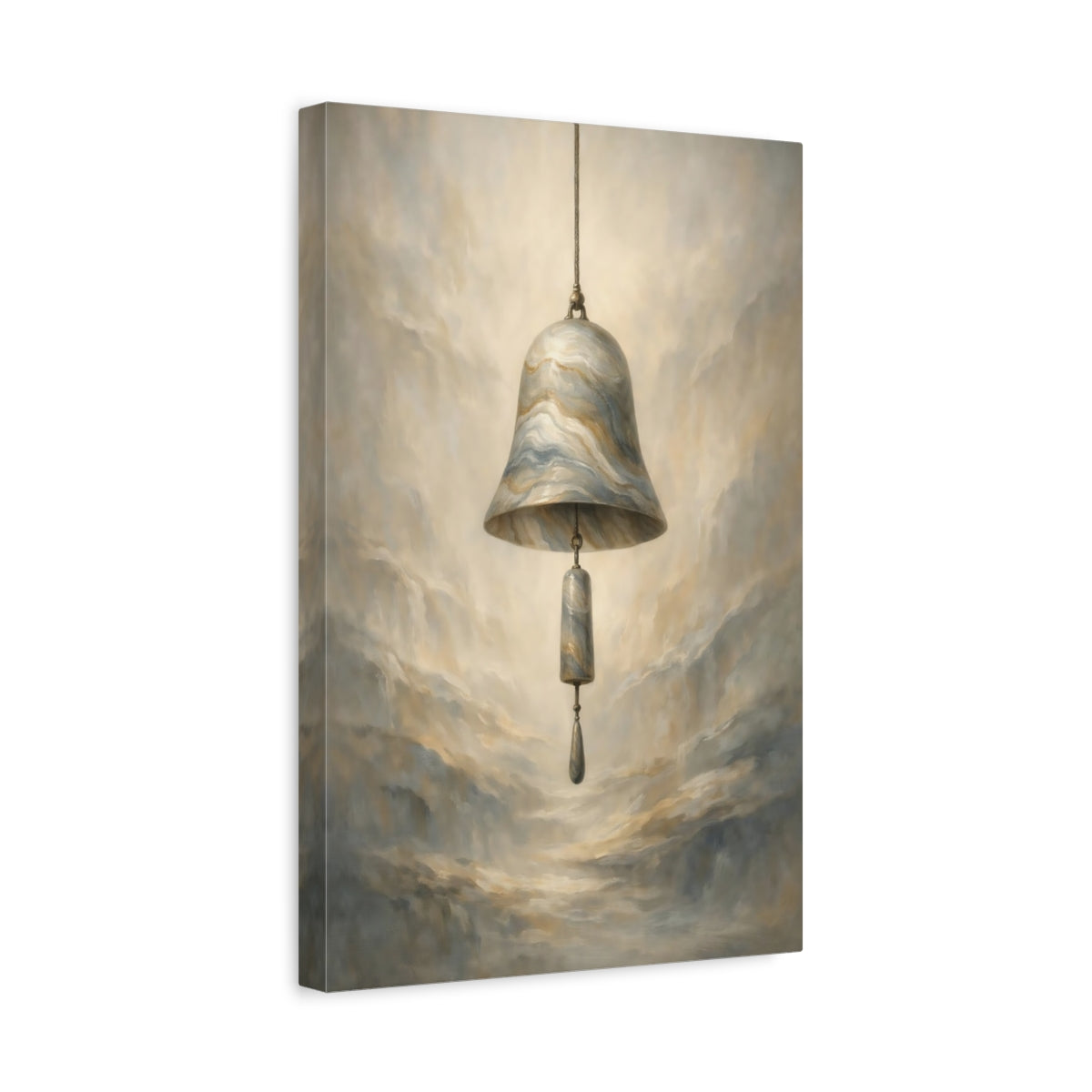 Side Mockup 4. Abstract Marble Bell Gold Gray Bell shown as stretched canvas wall art