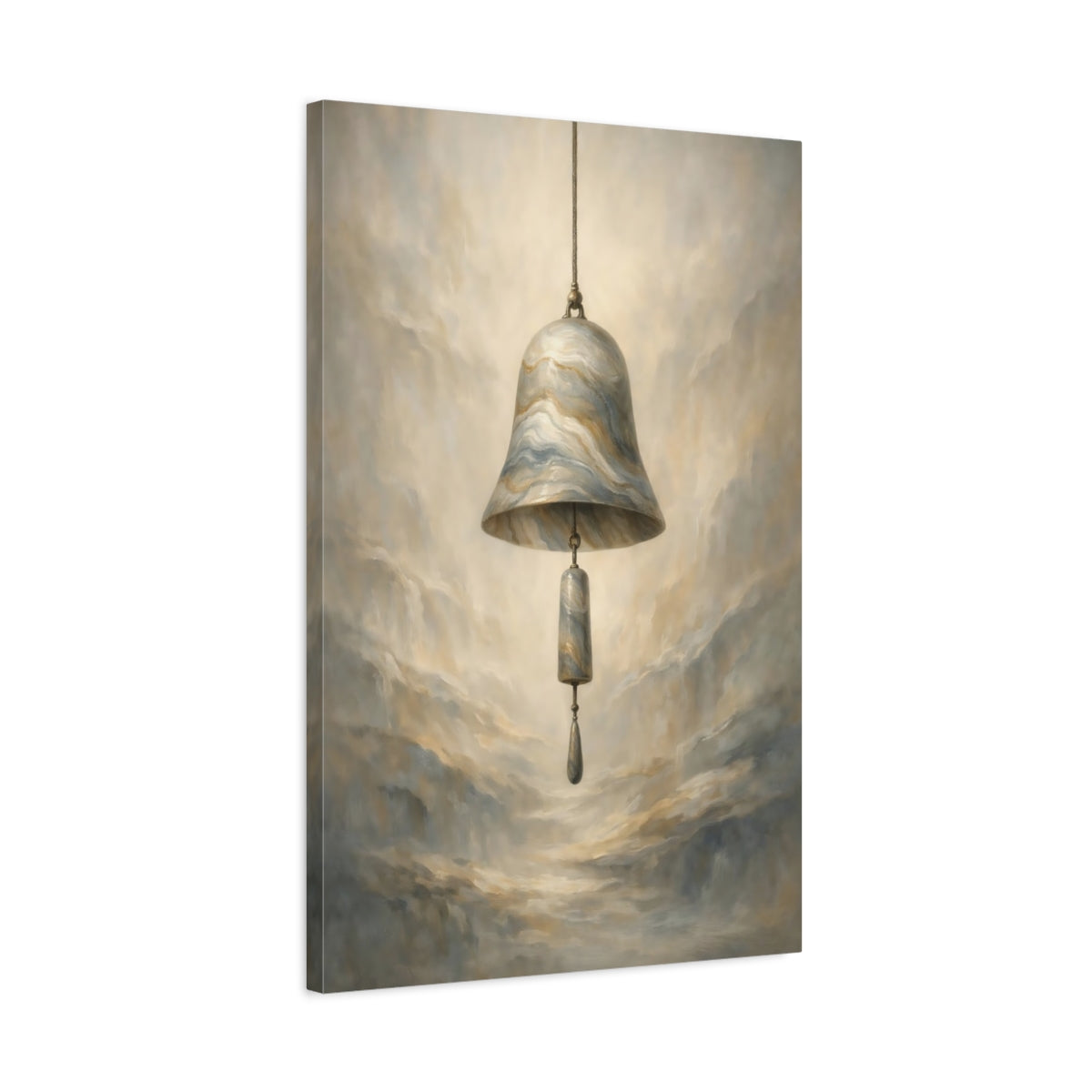 Side Mockup 2. Abstract Marble Bell Gold Gray Bell shown as stretched canvas wall art