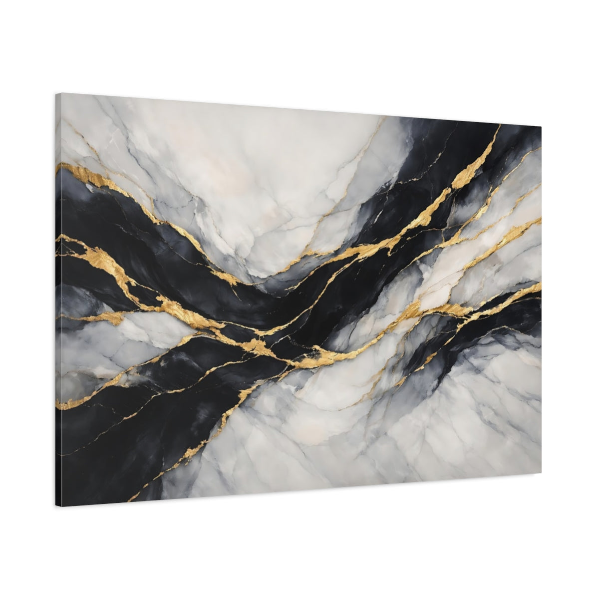 Main Mockup. Abstract Marble Black Gold Marble shown as stretched canvas wall art