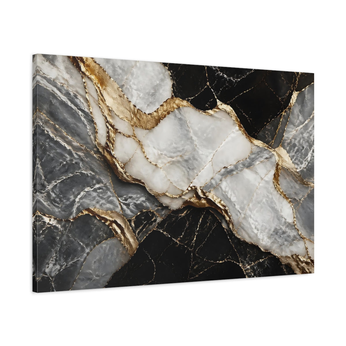 Main Mockup. Abstract Marble Black Gold Marble shown as stretched canvas wall art
