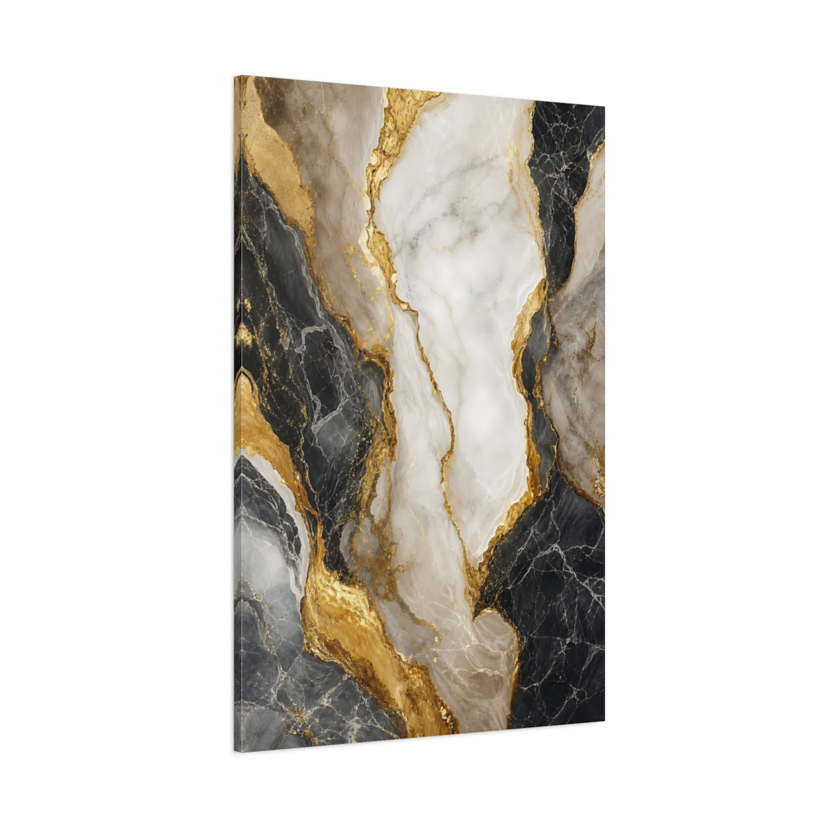 Side Mockup 1. Abstract Marble Black White Gold Marble shown as stretched canvas wall art