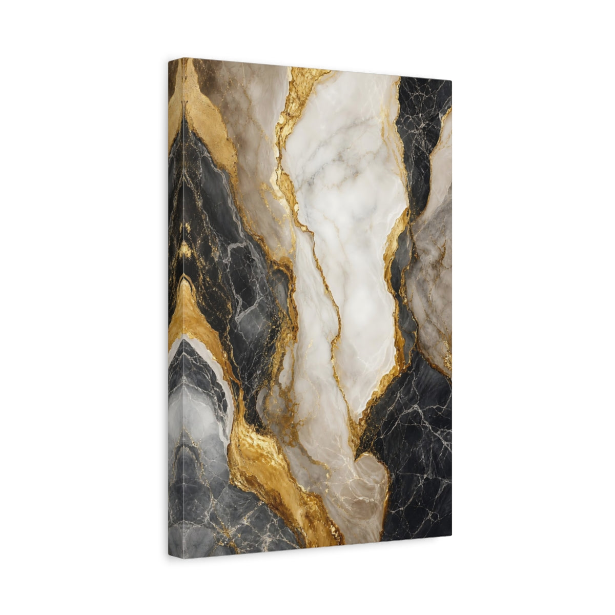 Side Mockup 4. Abstract Marble Black White Gold Marble shown as stretched canvas wall art