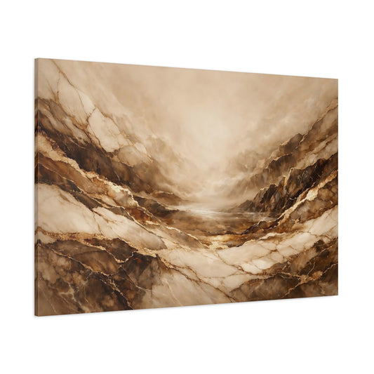 Main Mockup. Abstract Marble Canyon Brown And Gold shown as stretched canvas wall art