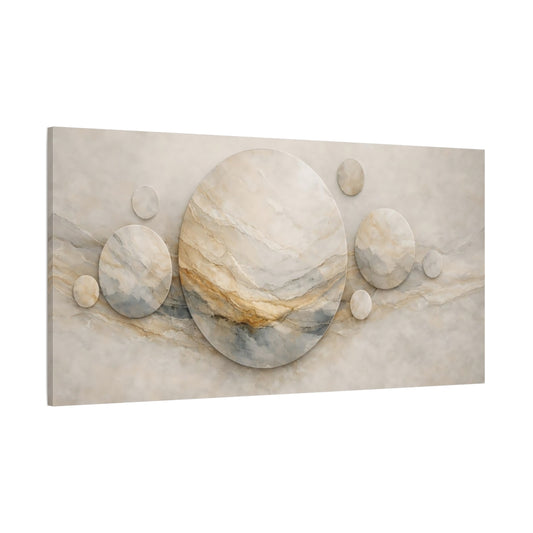 Main Mockup. Abstract Marble Circles Beige Marble shown as stretched canvas wall art
