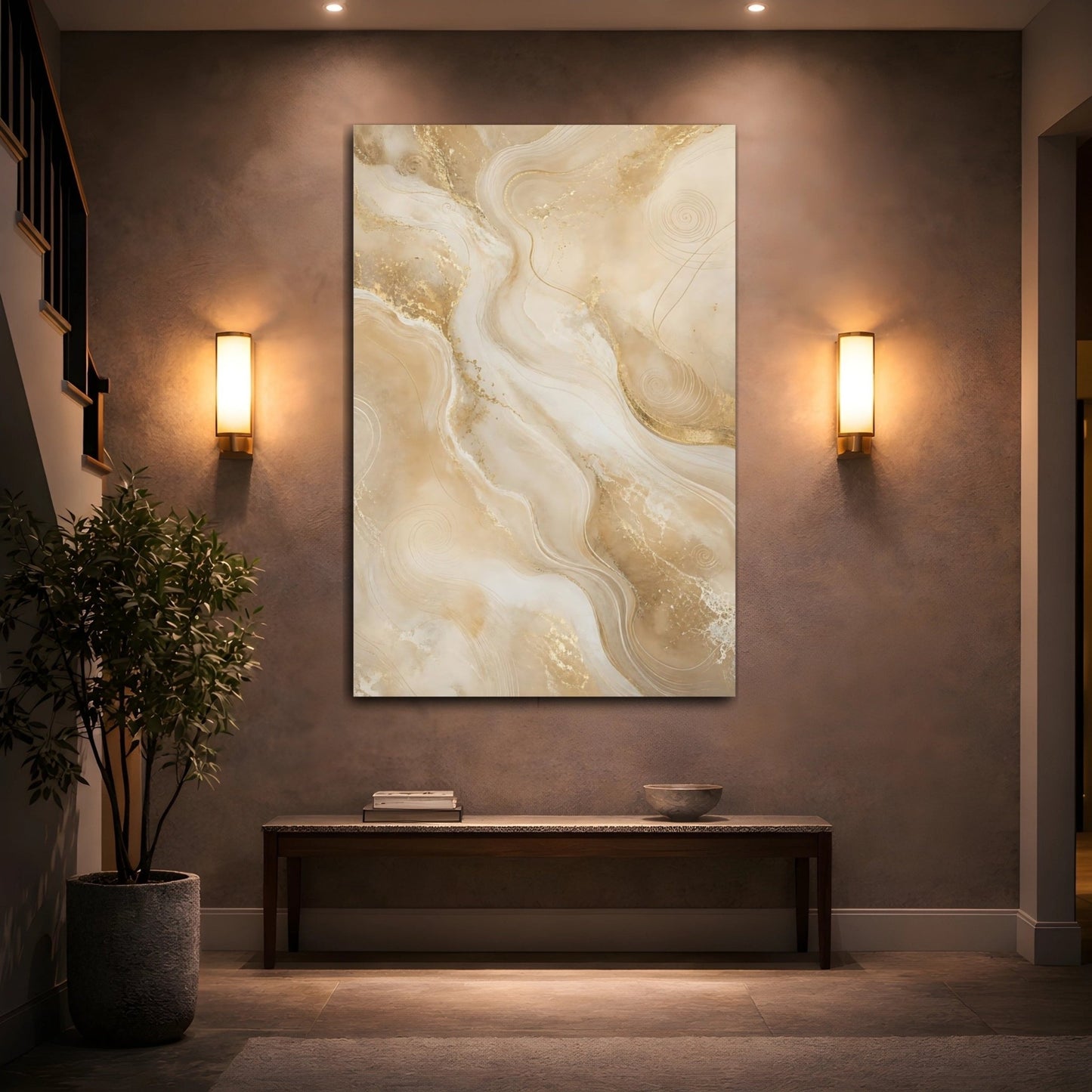 Abstract Marble Flow Beige And Gold Canvas Print – Living Room, Above Sofa - YesArtYes