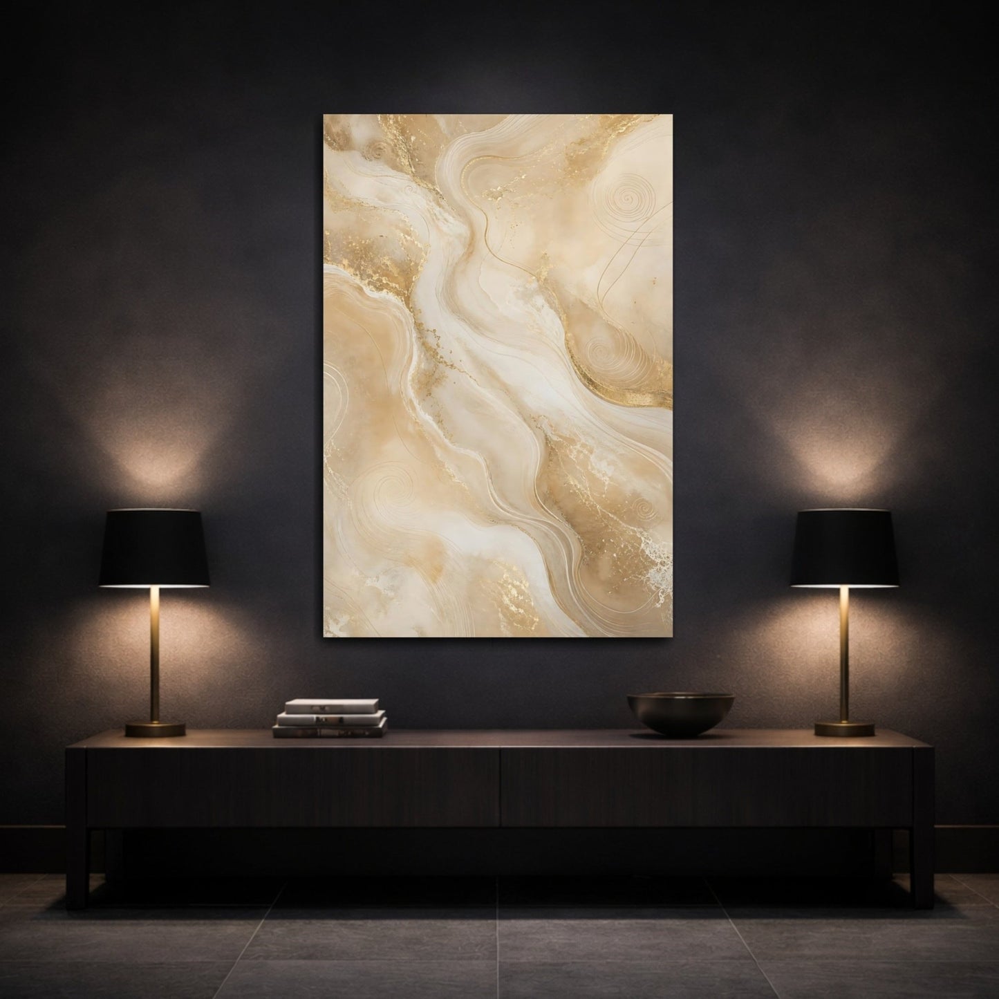 Abstract Marble Flow Beige And Gold Canvas Print – Living Room, Above Sofa - YesArtYes