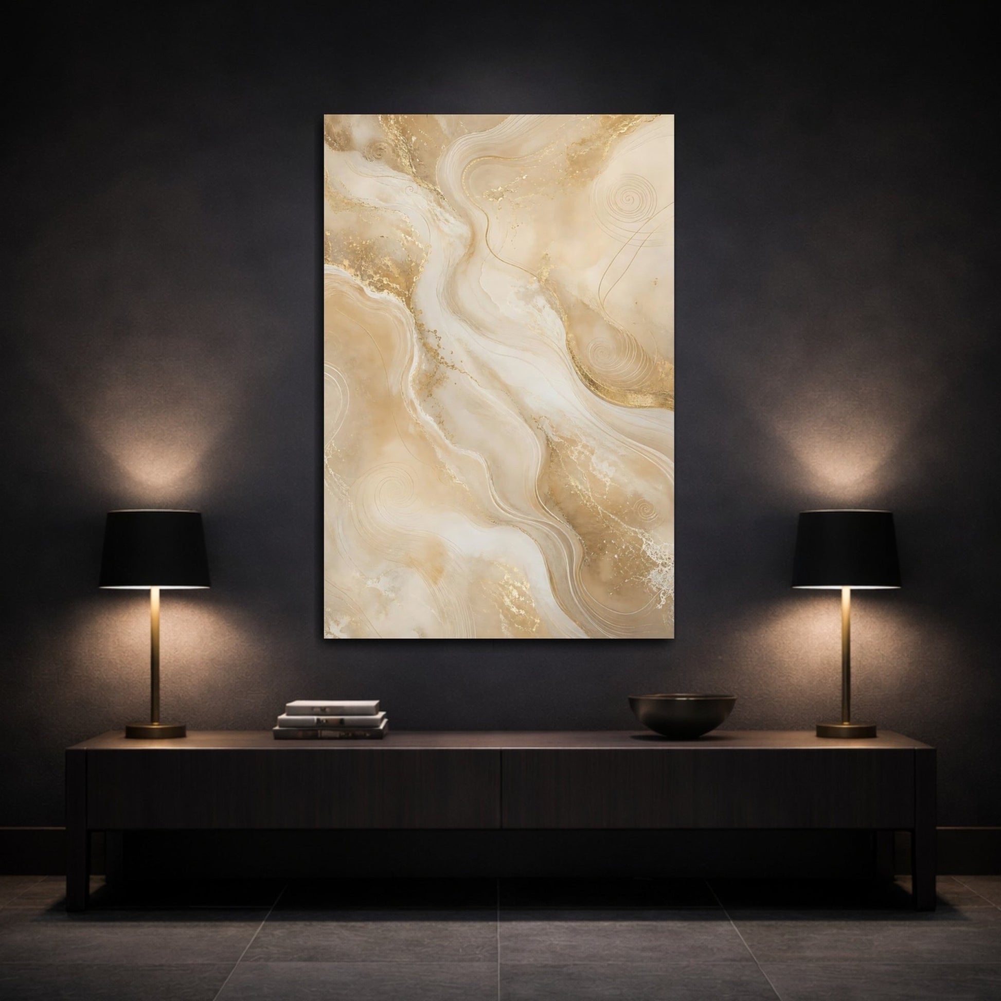 Abstract Marble Flow Beige And Gold Canvas Print – Living Room, Above Sofa - YesArtYes