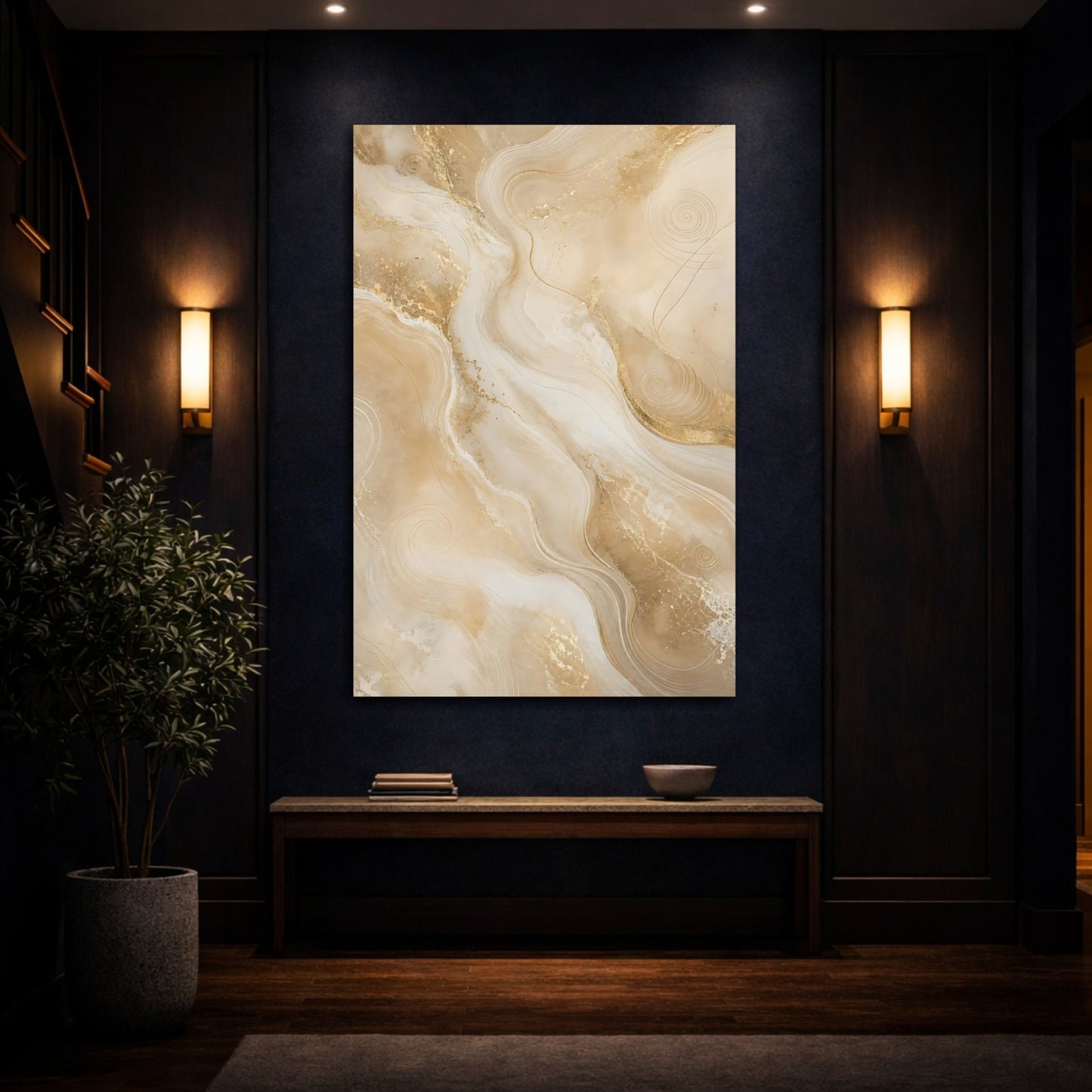 Abstract Marble Flow Beige And Gold Canvas Print – Living Room, Above Sofa - YesArtYes