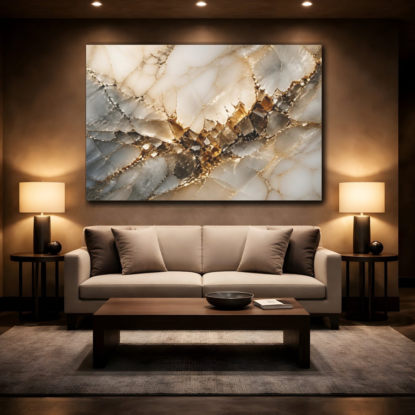 Mockup 2. Abstract Marble Geode Gold Marble Texture shown as stretched canvas wall art