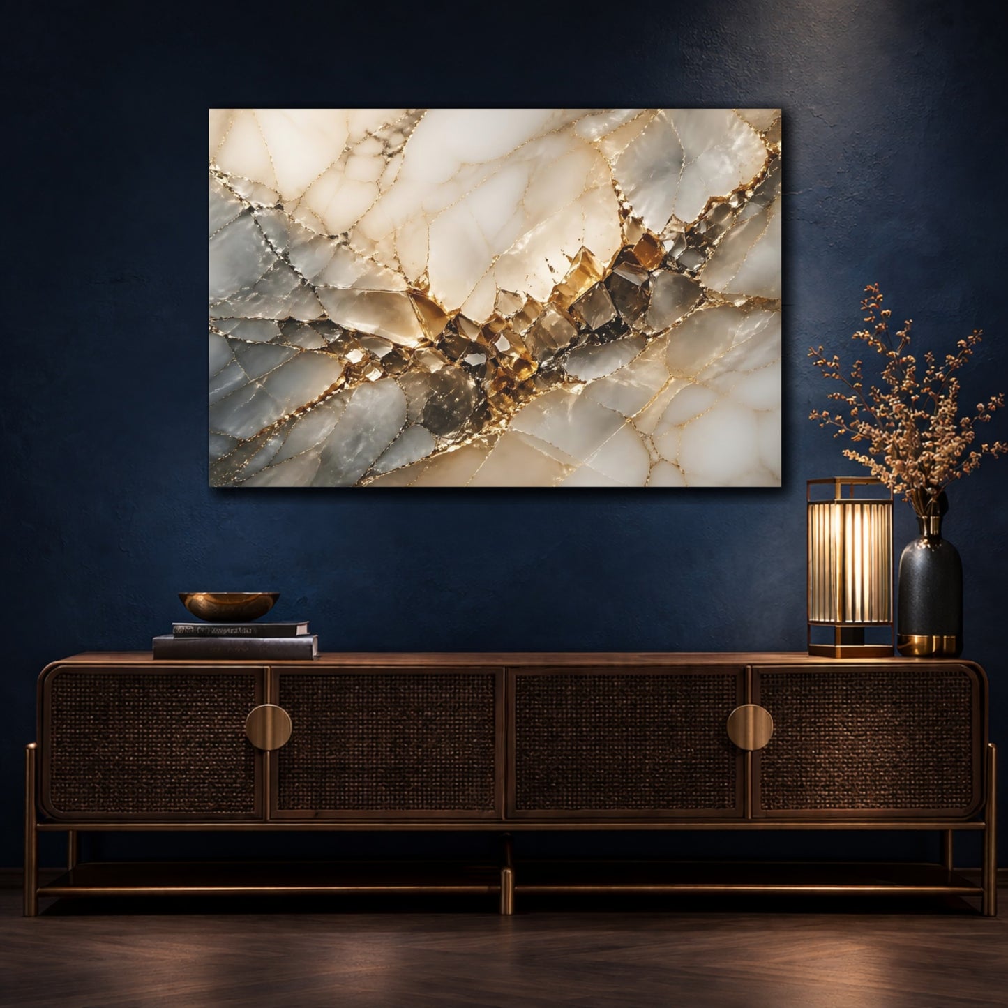 Mockup 4. Abstract Marble Geode Gold Marble Texture shown as stretched canvas wall art