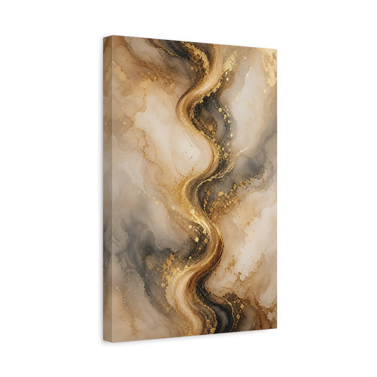 Side Mockup 4. Abstract Abstract Marble Gold And Black Marble shown as stretched canvas wall art