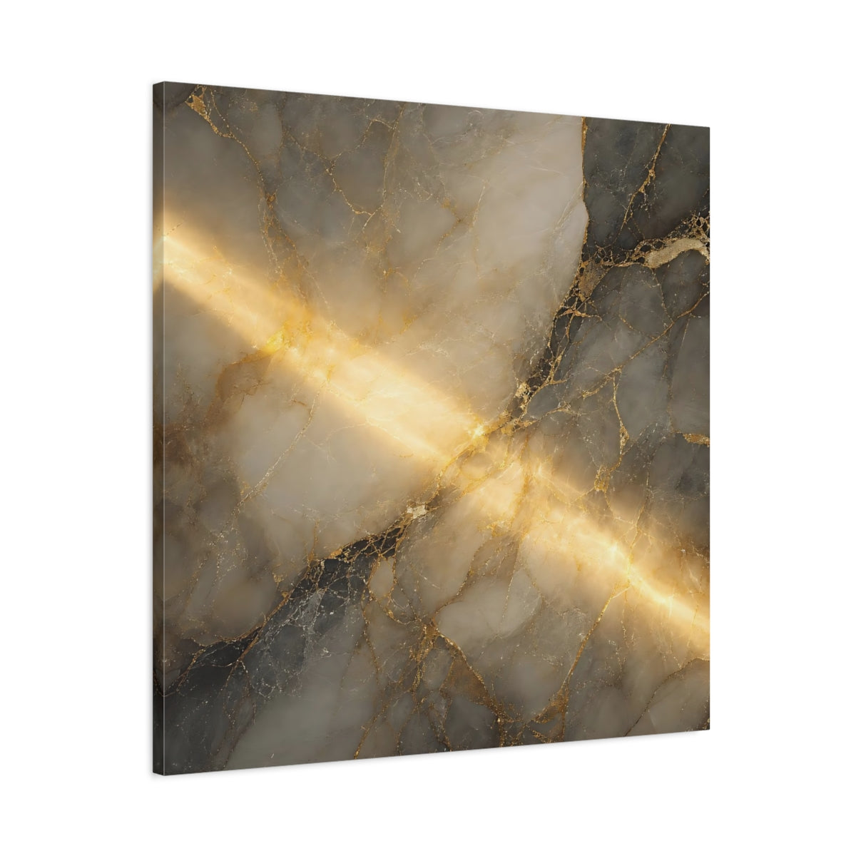 Main Mockup. Abstract Marble Gold And Gray shown as stretched canvas wall art