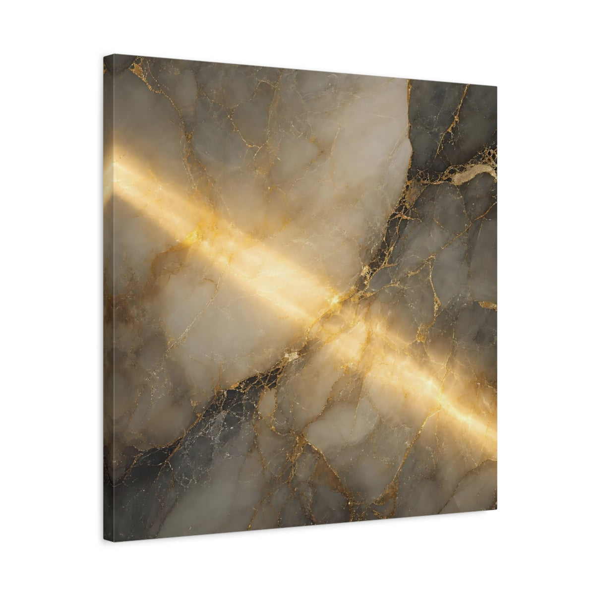 Side Mockup 4. Abstract Marble Gold And Gray shown as stretched canvas wall art