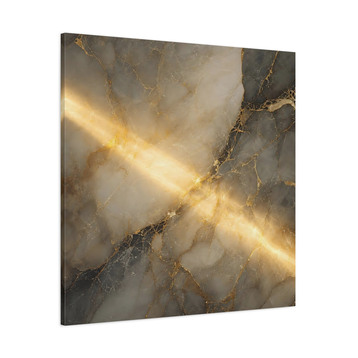 Side Mockup 1. Abstract Marble Gold And Gray shown as stretched canvas wall art