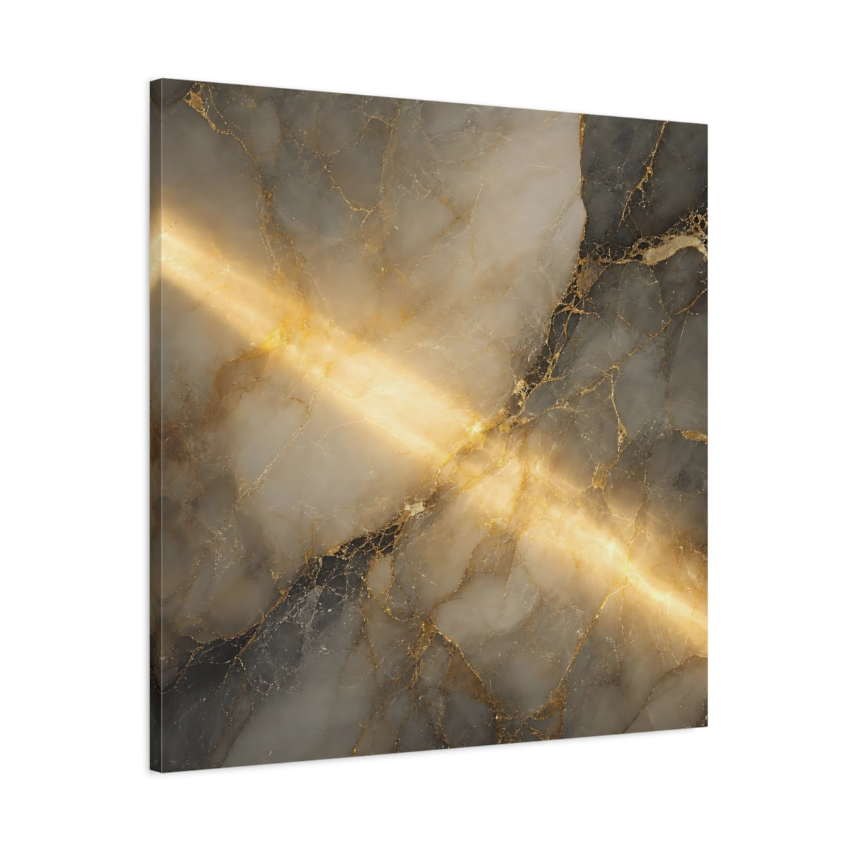 Side Mockup 3. Abstract Marble Gold And Gray shown as stretched canvas wall art