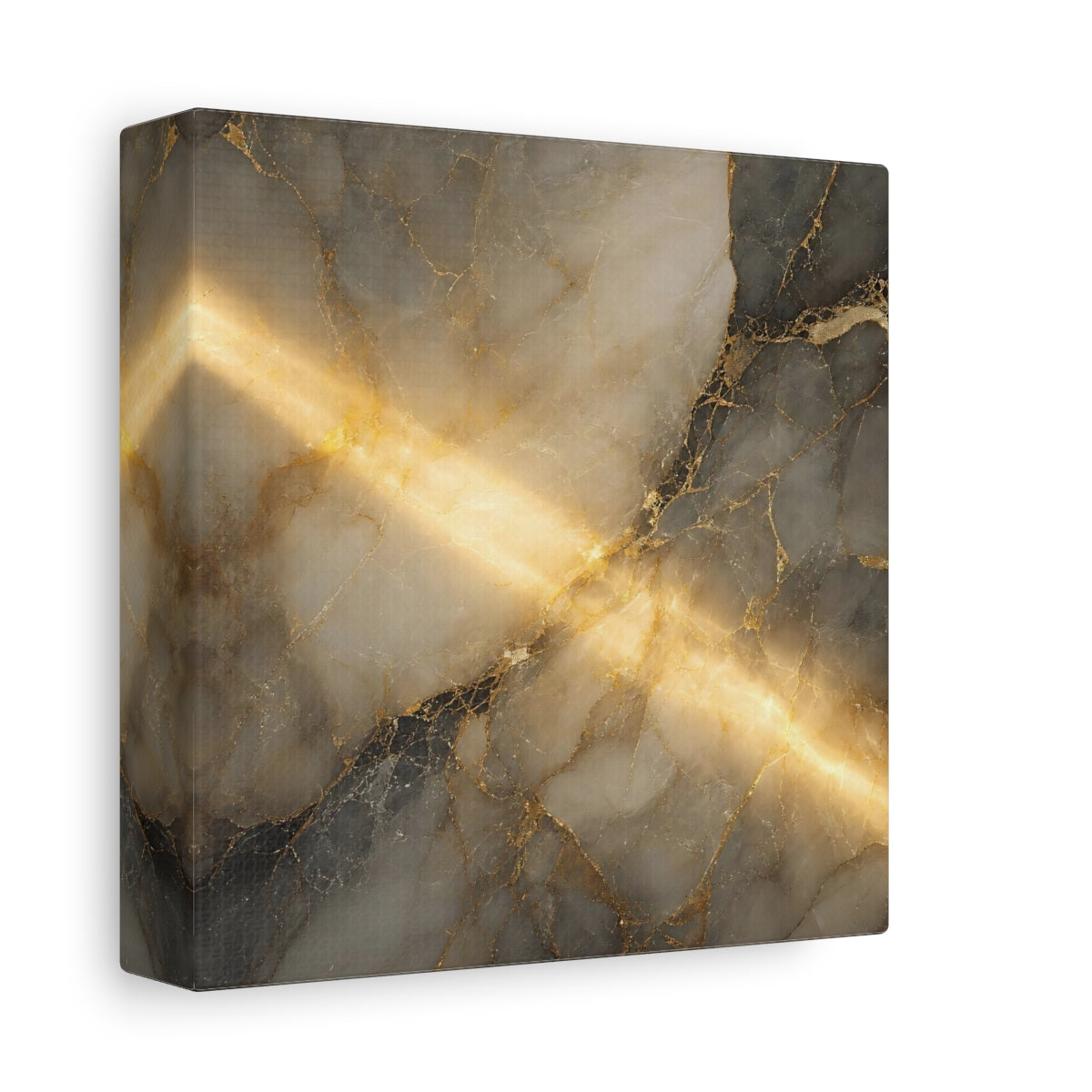Side Mockup 2. Abstract Marble Gold And Gray shown as stretched canvas wall art
