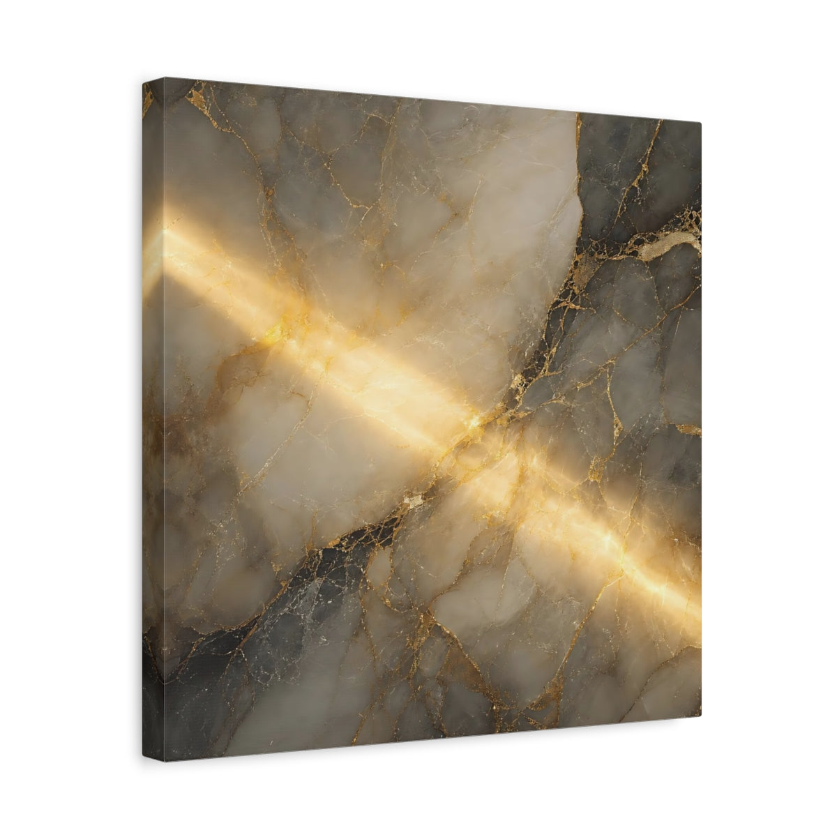 Side Mockup 6. Abstract Marble Gold And Gray shown as stretched canvas wall art