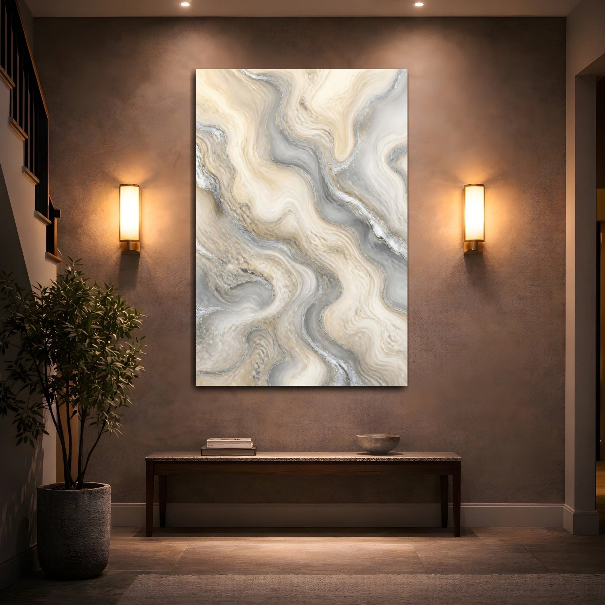 Abstract Marble Gold And Gray Canvas Wall Art Print – Living Room Decor, Above Fireplace - YesArtYes
