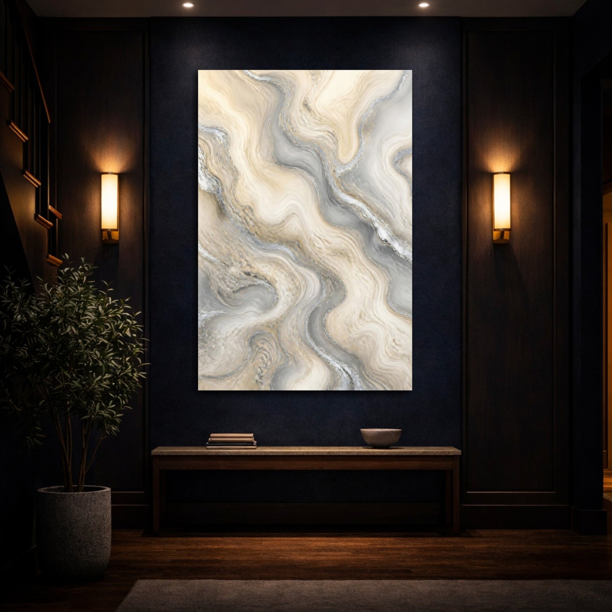 Abstract Marble Gold And Gray Canvas Wall Art Print – Living Room Decor, Above Fireplace - YesArtYes