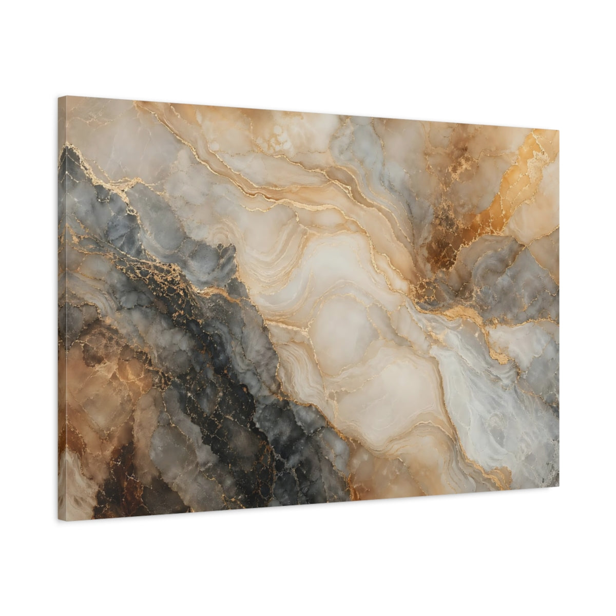 Main Mockup. Abstract Marble Gold And Gray Marble shown as stretched canvas wall art
