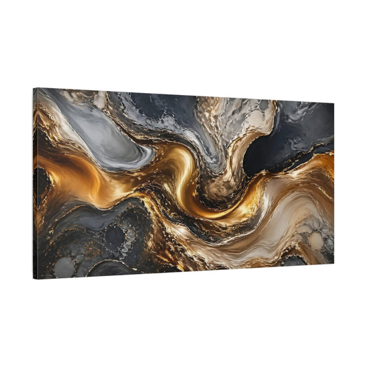 Main Mockup. Abstract Marble Gold And Grey Abstract shown as stretched canvas wall art