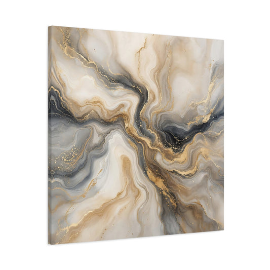Main Mockup. Abstract Marble Gold And Grey shown as stretched canvas wall art