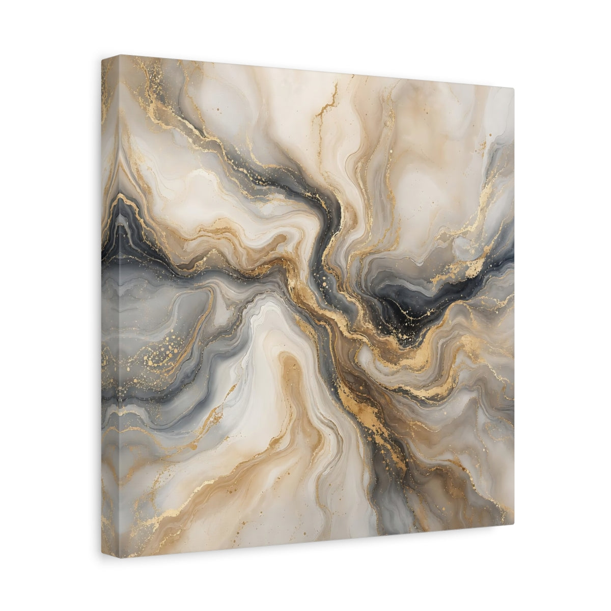 Side Mockup 7. Abstract Marble Gold And Grey shown as stretched canvas wall art