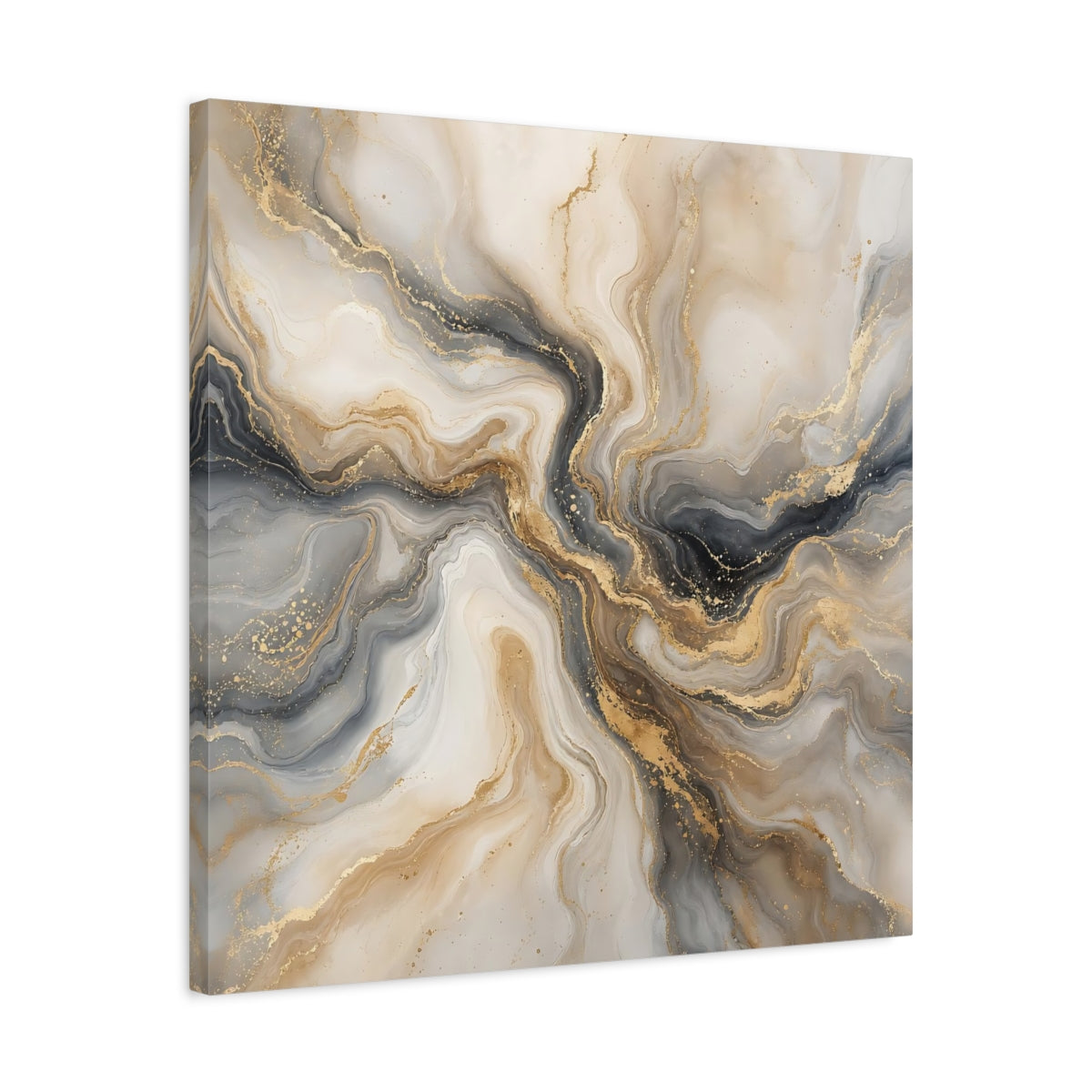 Side Mockup 4. Abstract Marble Gold And Grey shown as stretched canvas wall art