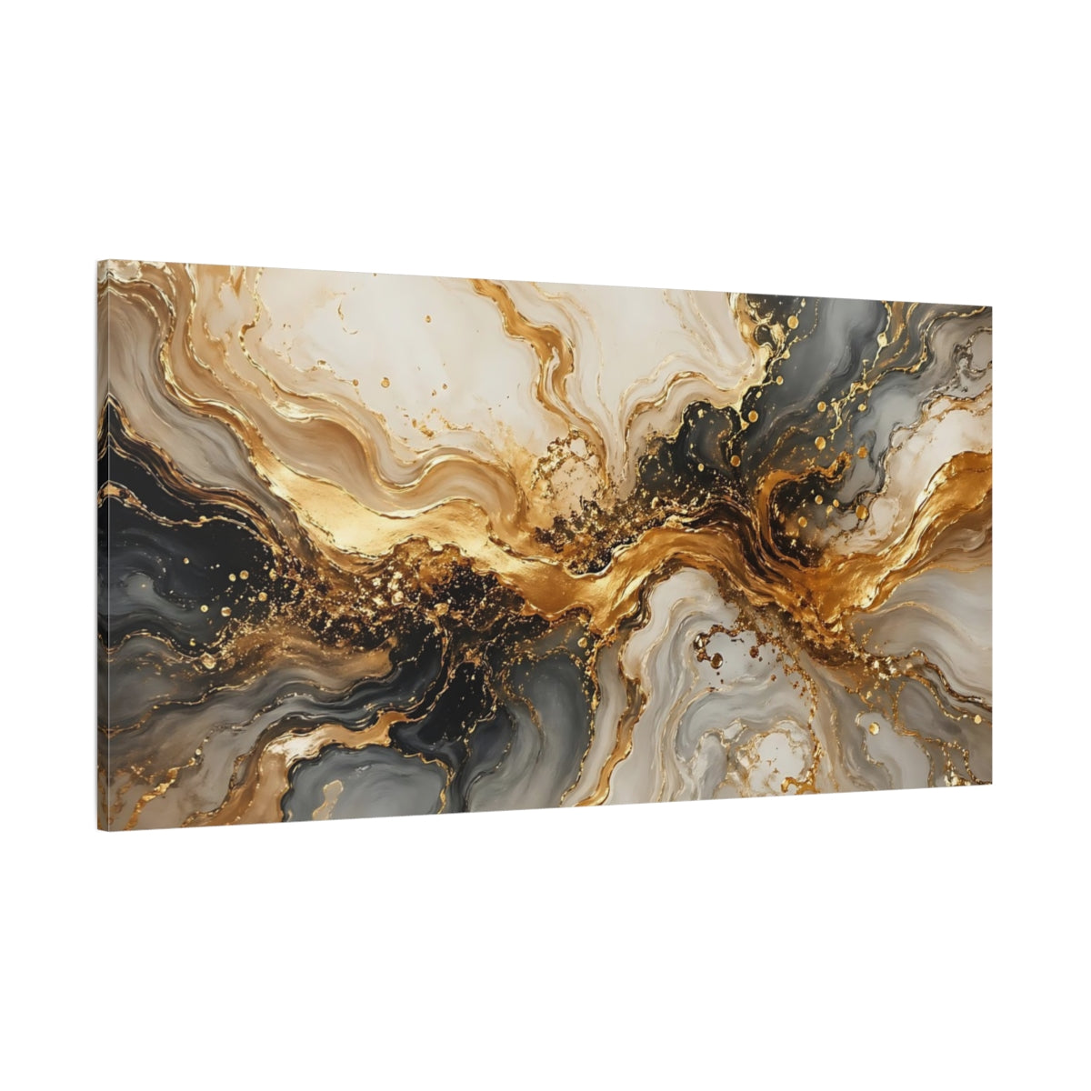 Side Mockup 2. Abstract Abstract Marble Gold And Grey shown as stretched canvas wall art