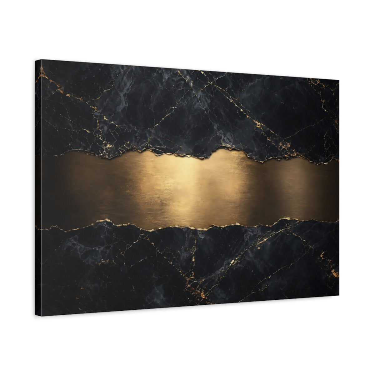 Side Mockup 2. Abstract Marble Gold Black And Gold shown as stretched canvas wall art