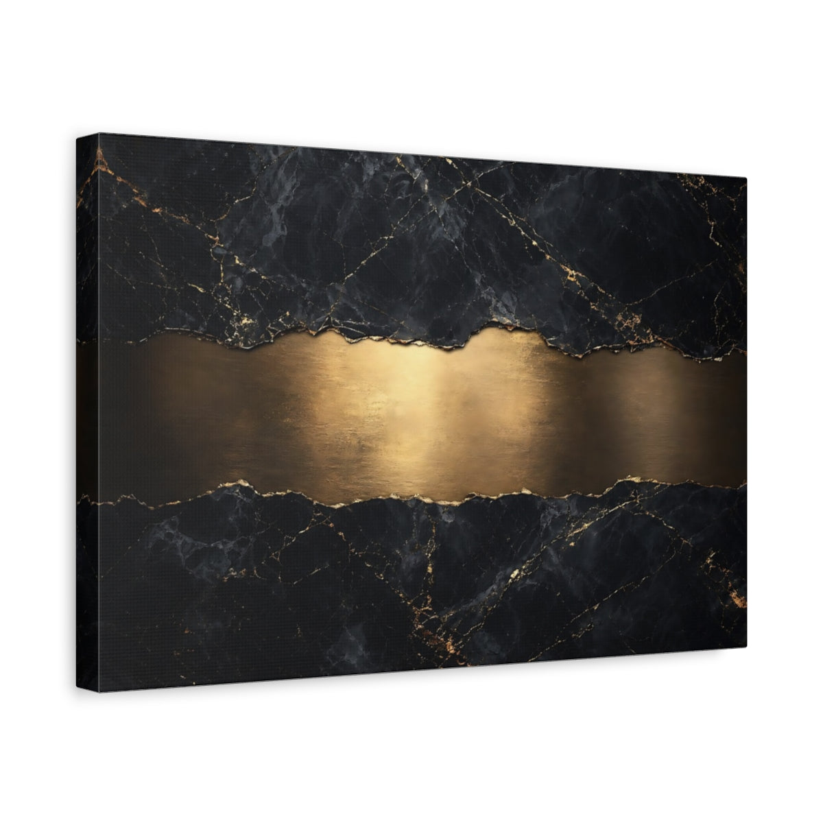 Side Mockup 4. Abstract Marble Gold Black And Gold shown as stretched canvas wall art