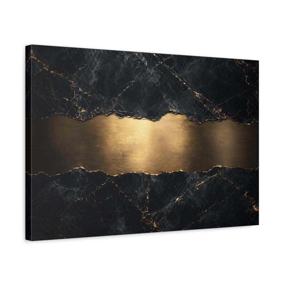 Side Mockup 3. Abstract Marble Gold Black And Gold shown as stretched canvas wall art