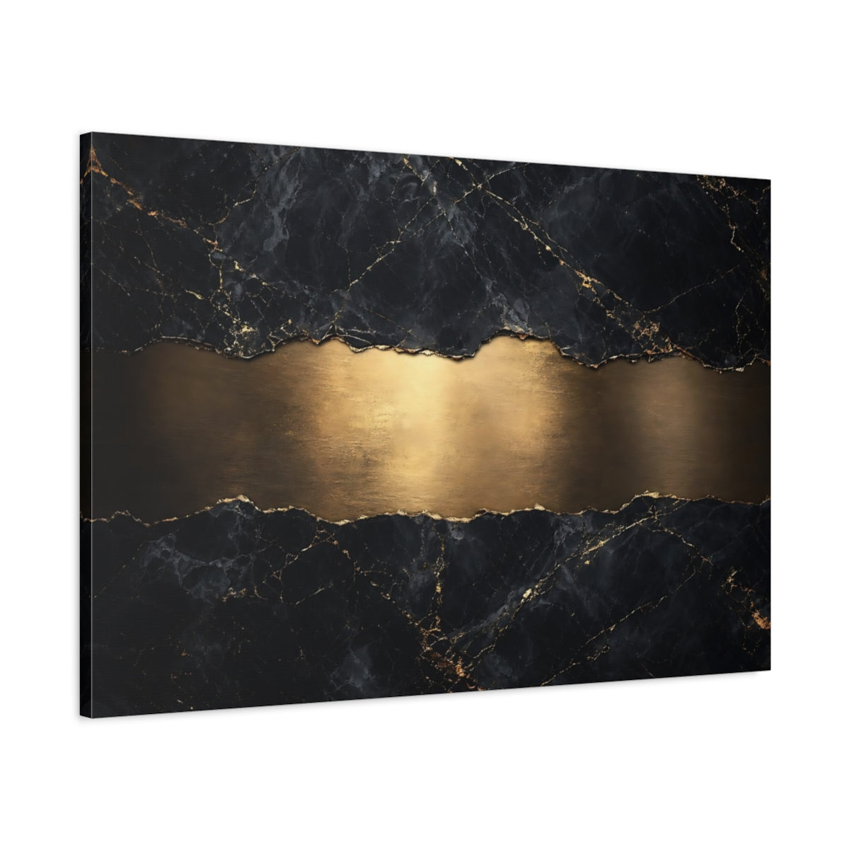 Main Mockup. Abstract Marble Gold Black And Gold shown as stretched canvas wall art