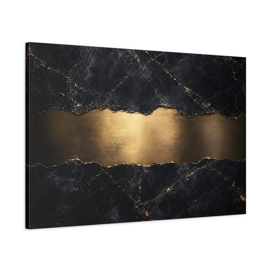 Main Mockup. Abstract Marble Gold Black And Gold shown as stretched canvas wall art