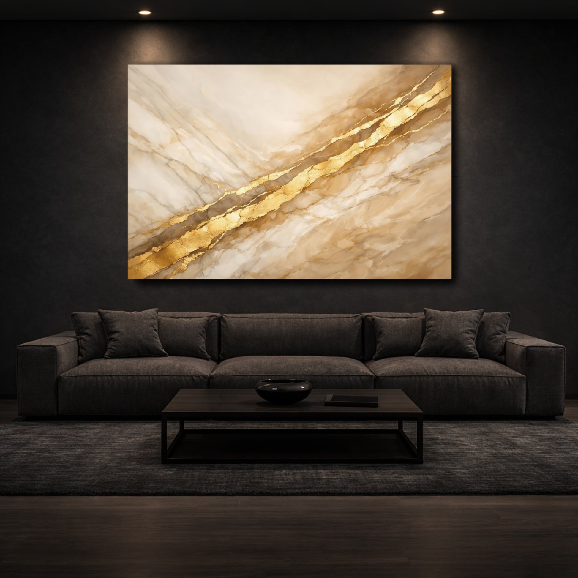Mockup 2. Abstract Marble Gold Gold Marble shown as stretched canvas wall art