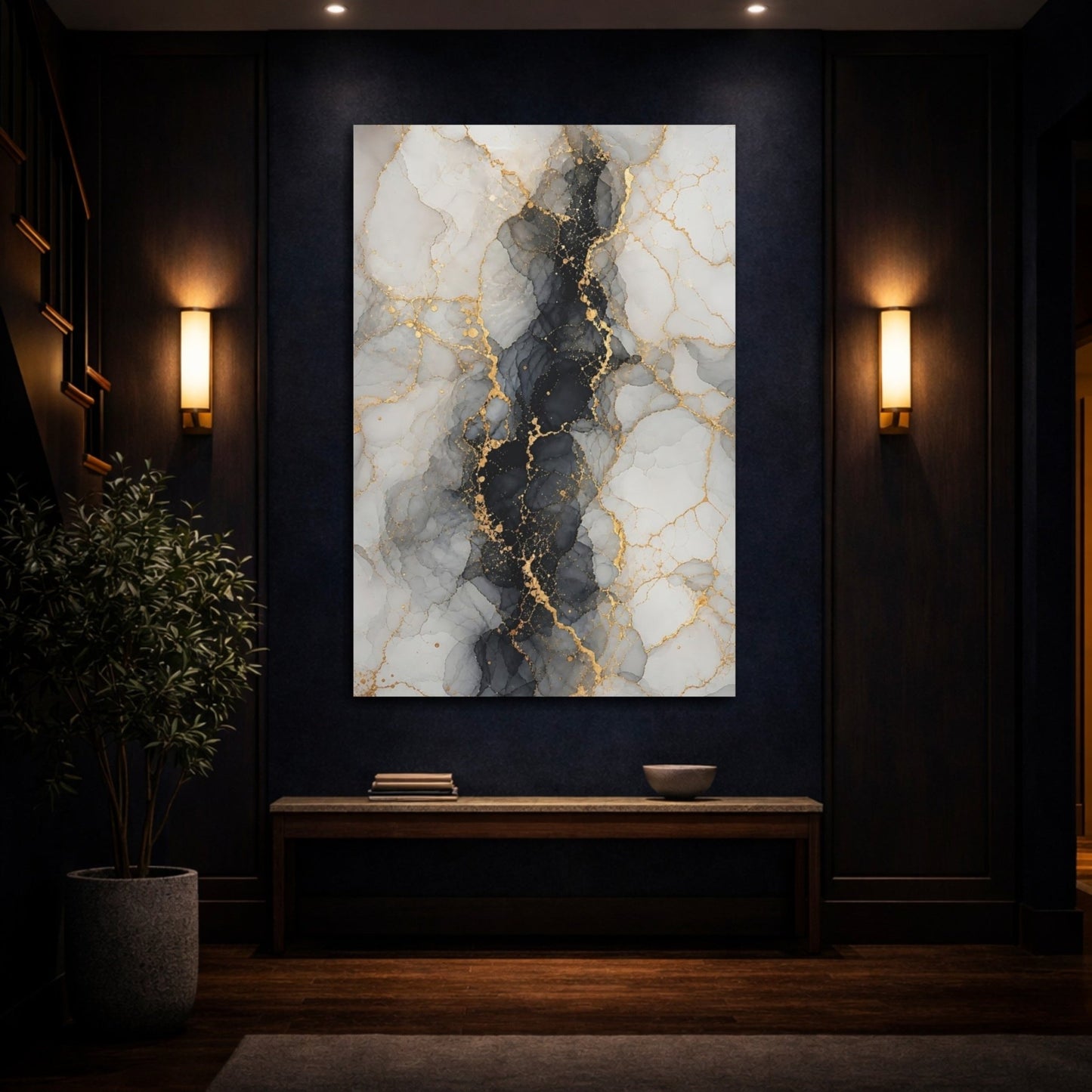 Abstract Marble Gray Gold Canvas Print – Modern Decor for Living Room, Above Couch - YesArtYes