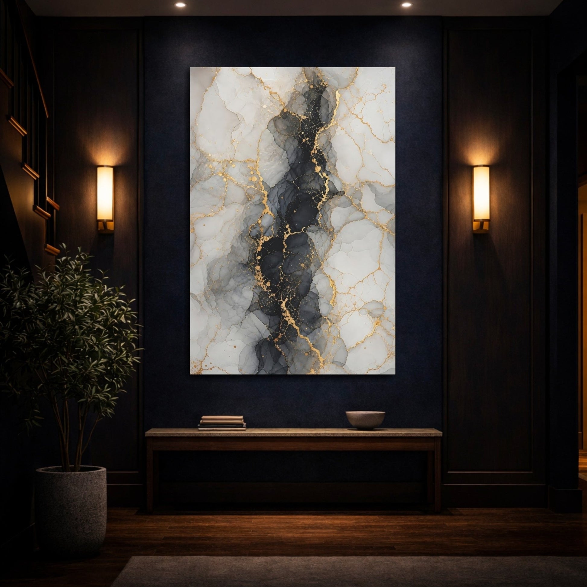 Abstract Marble Gray Gold Canvas Print – Modern Decor for Living Room, Above Couch - YesArtYes