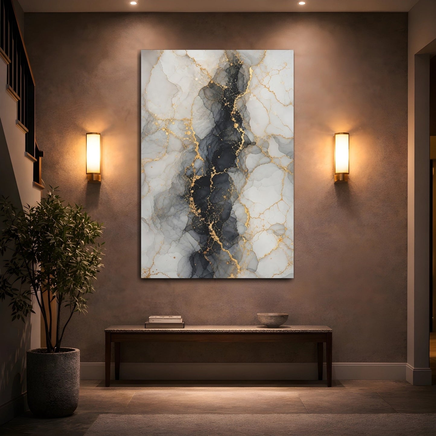 Abstract Marble Gray Gold Canvas Print – Modern Decor for Living Room, Above Couch - YesArtYes