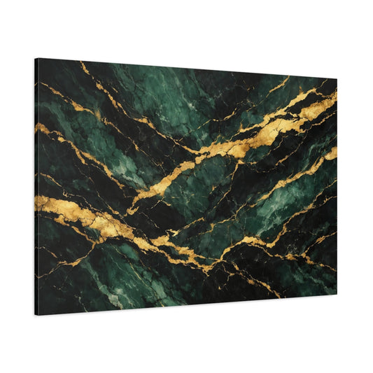 Main Mockup. Abstract Marble Green Gold Marble shown as stretched canvas wall art