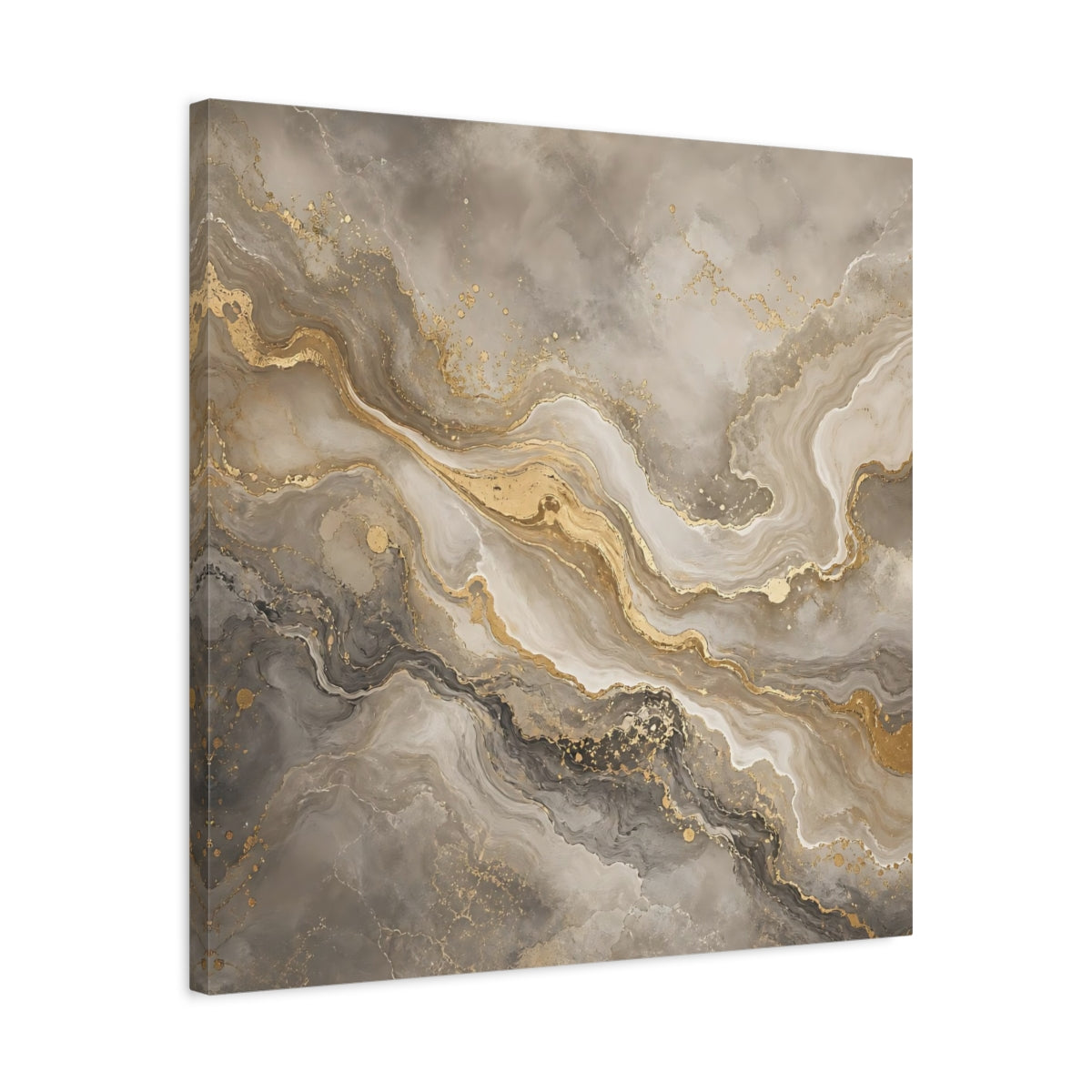 Side Mockup 4. Abstract Abstract Marble Grey Gold Marble shown as stretched canvas wall art