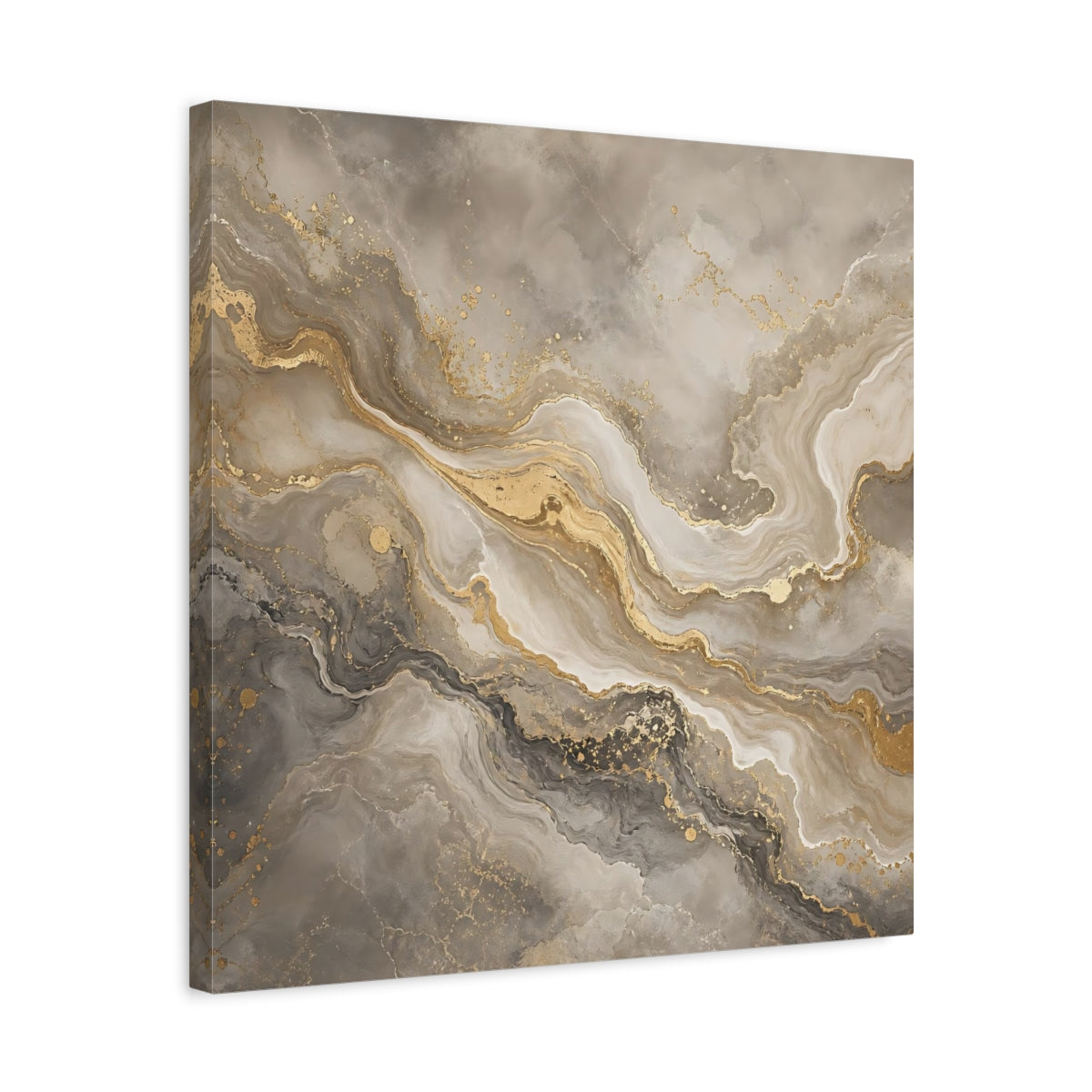 Side Mockup 5. Abstract Abstract Marble Grey Gold Marble shown as stretched canvas wall art