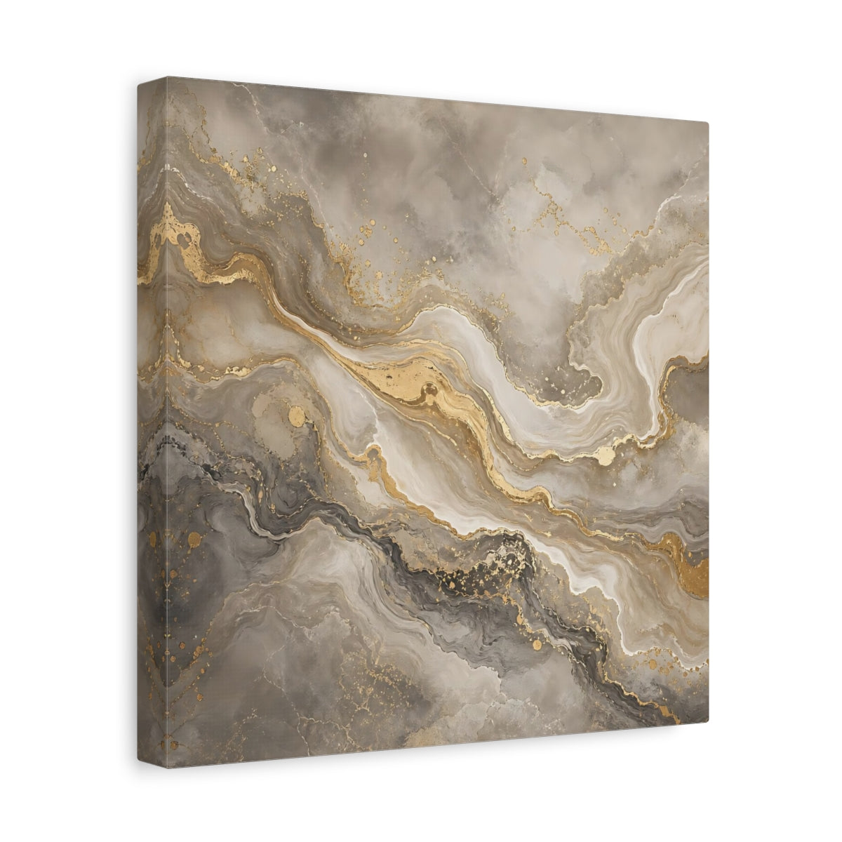 Side Mockup 8. Abstract Abstract Marble Grey Gold Marble shown as stretched canvas wall art