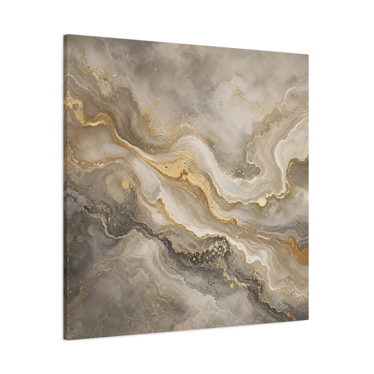 Side Mockup 1. Abstract Abstract Marble Grey Gold Marble shown as stretched canvas wall art